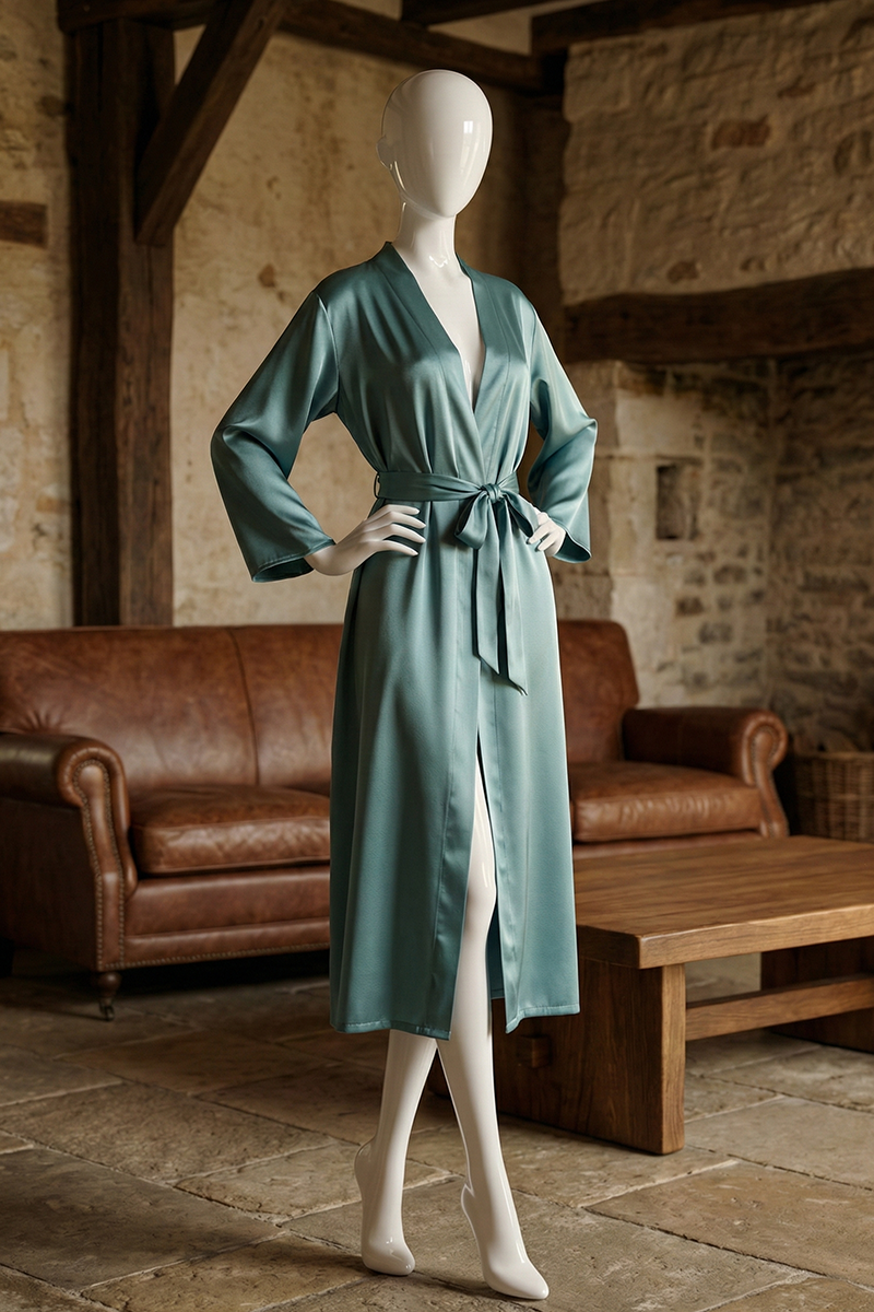 Ice Silk Long Sleeve Casual Comfort Lace-Up Bathrobe