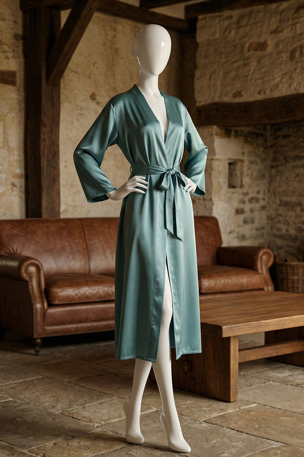 Ice Silk Long Sleeve Casual Comfort Lace-Up Bathrobe