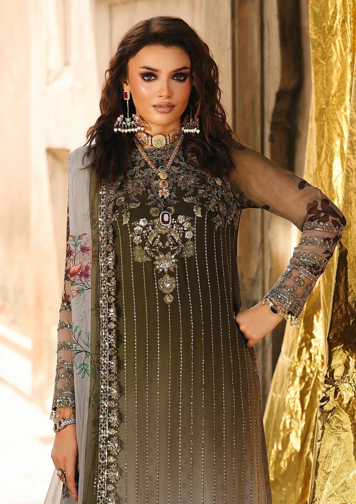 3 Piece Stitched Chiffon Drees
