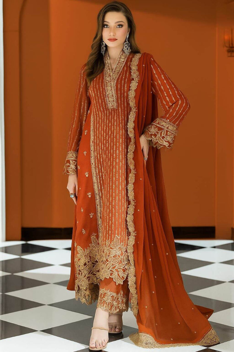 03-PIECE CHIFFON ORGANZA SILK SUIT