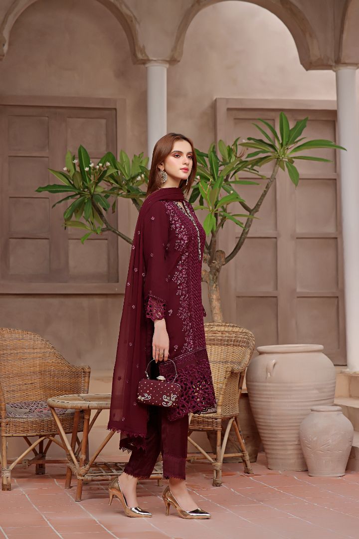 CRIMSON  Chiffon Suit with Malai Trouser  stitched