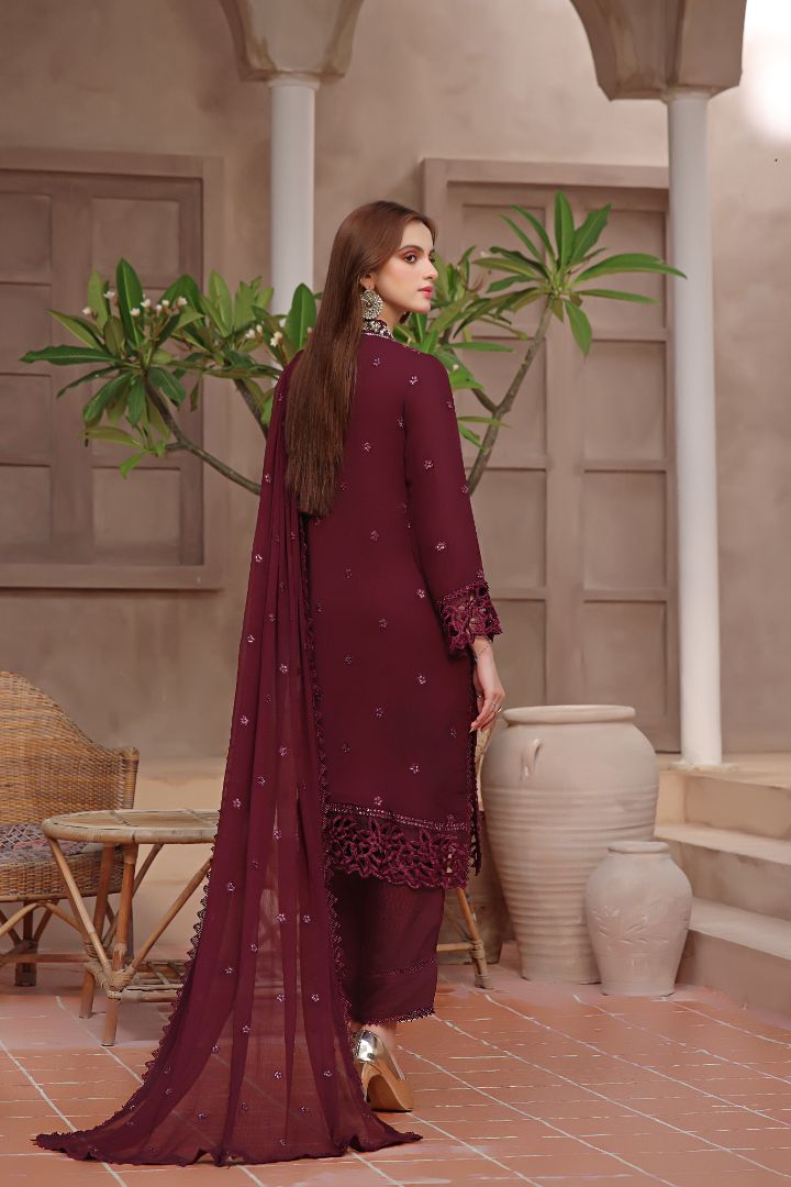 CRIMSON  Chiffon Suit with Malai Trouser  stitched