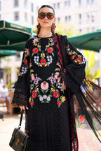 Black 3D Floral Embroidered Lawn Suit | Ready-to-Wear Silk Dupatta
