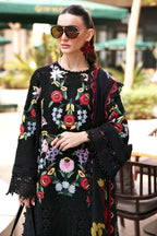 Black 3D Floral Embroidered Lawn Suit | Ready-to-Wear Silk Dupatta