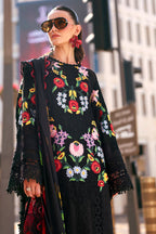 Black 3D Floral Embroidered Lawn Suit | Ready-to-Wear Silk Dupatta