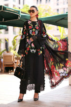Black 3D Floral Embroidered Lawn Suit | Ready-to-Wear Silk Dupatta