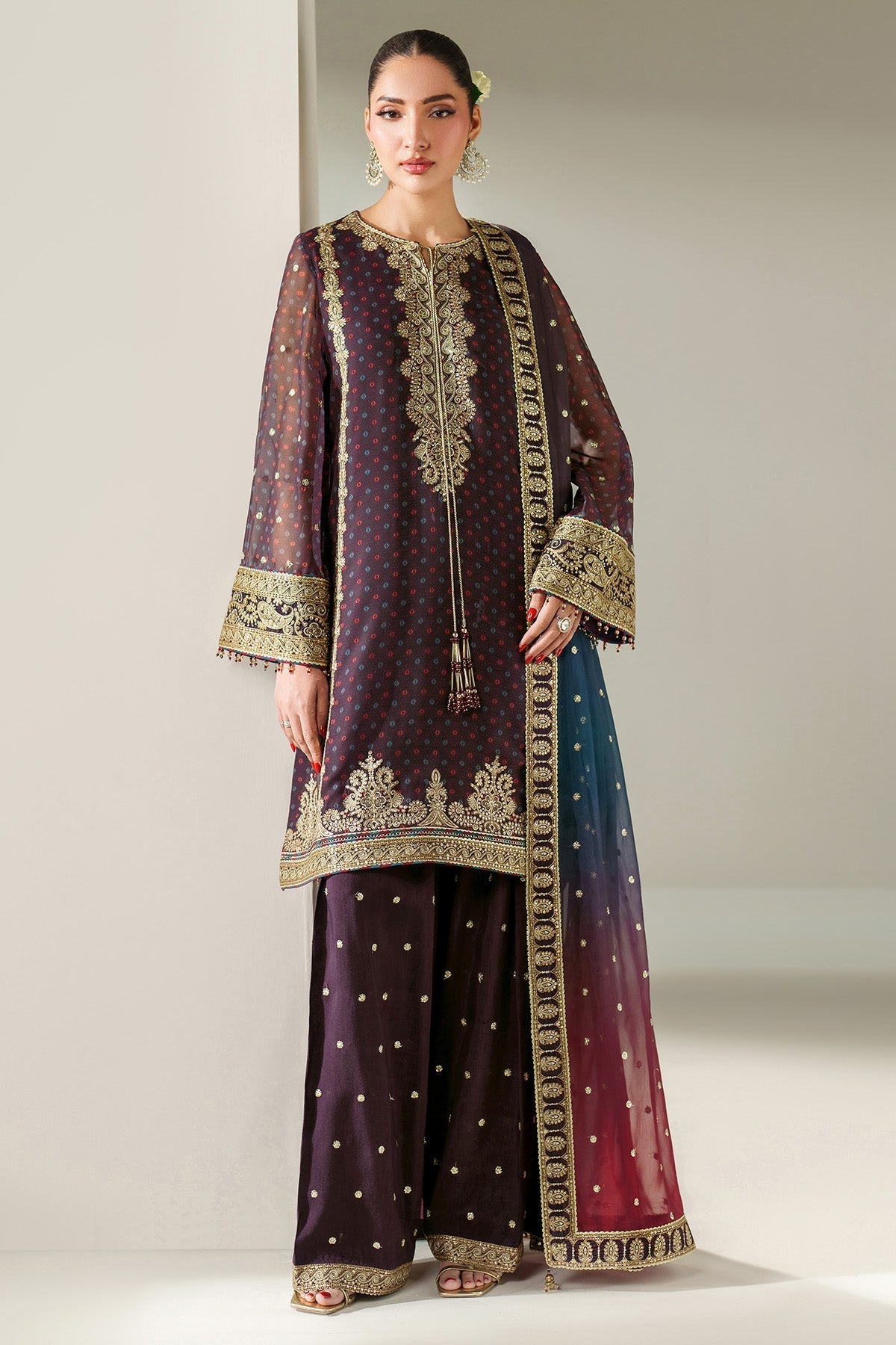 3 Piece Stitched  Chiffon  suit - Ready to Wear
