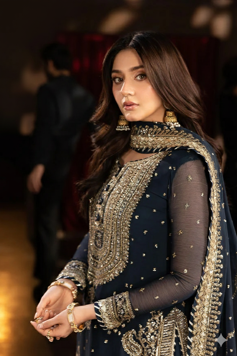 3 Piece Stitched Chiffon  Gharara Suit - Ready to Wear