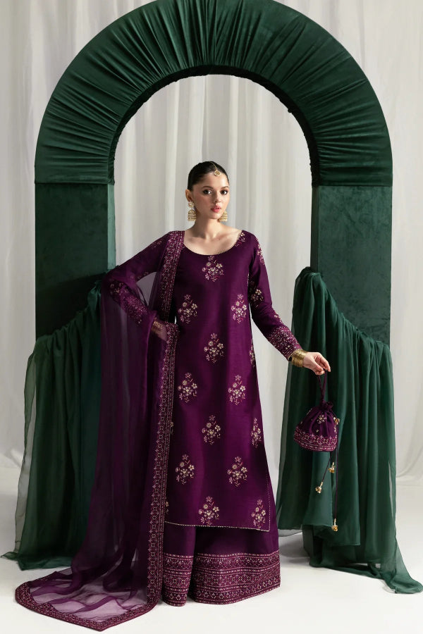 3 Piece Stitched Raw silk   suit - Ready to Wear