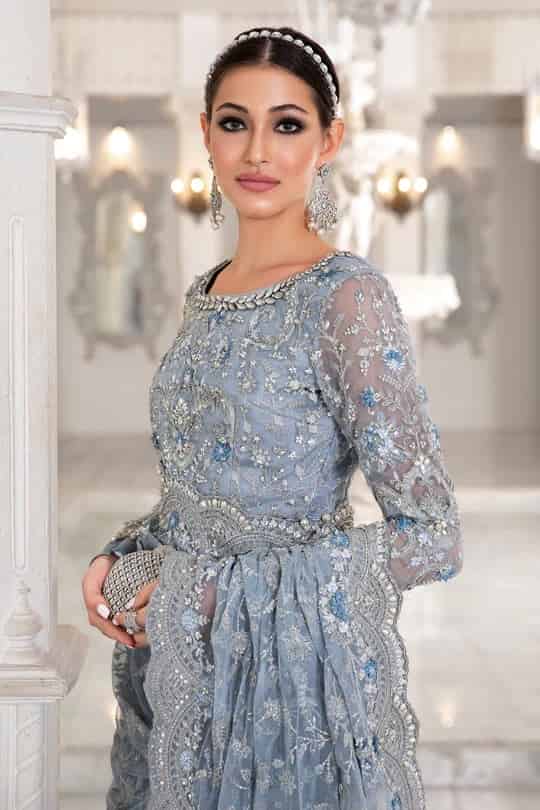 Maria B –  Light Sky Blue Saree