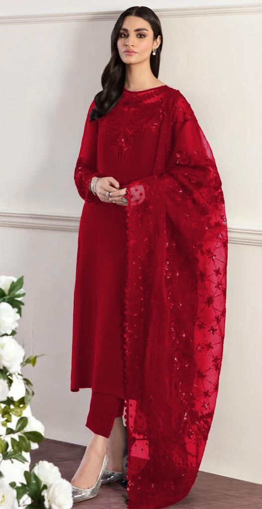 3 Piece Stitched Chiffon • Organza  & Silk   Suit - Ready to  Wear