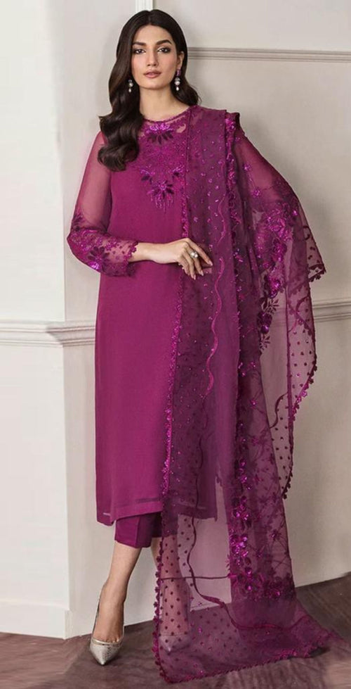 03-Piece Chiffon Suit With Embroidery - Ready To Wear