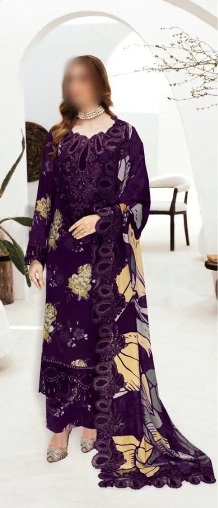 03-Piece Premium Embroidered Lawn Dress- Ready To Wear