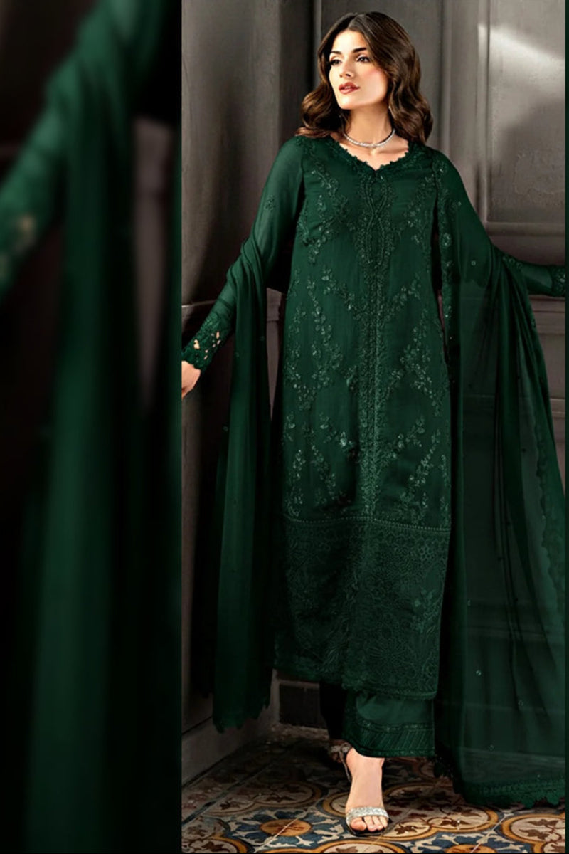 Azure Chiffon – Green 3-Piece Embroidered Suit